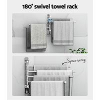 Towel Rail Rack Holder 4 Bars Wall Mounted Stainless Steel Swivel Hanging Hook thumbnail