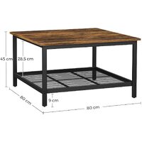 Robust Coffee Table Steel Frame and Mesh Storage Shelf,  Rustic Brown and Black thumbnail