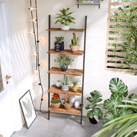 5-Tier Bookshelf Rack, Rustic Brown and Black thumbnail