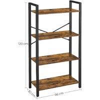 4-Tier  Storage Rack with Steel Frame, 120 cm High, Rustic Brown and Black thumbnail