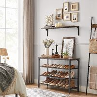 Shoe Rack with 3 Mesh Shelves Rustic Brown and Black thumbnail