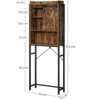 Bathroom Organiser Rack with Small Cabinet Steel Frame 64 x 24 x 171 cm Rustic Brown and Black thumbnail