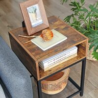 Side Table with Open Compartment and Mesh Shelf Rustic Brown and Black thumbnail