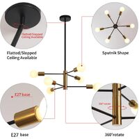 Sputnik Chandelier Modern Industrial, 6-Light , Black & Gold thumbnail