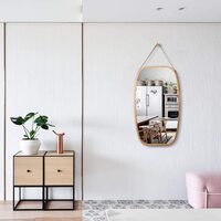 Hanging Full Length Wall Mirror - Solid Bamboo Frame and Adjustable Leather Strap for Bathroom and Bedroom thumbnail