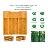 Large Capacity Bamboo Expandable Drawer Organizer with Knife Block Holder for Home Kitchen Utensils thumbnail