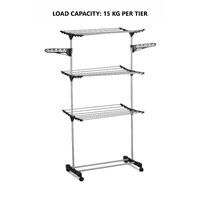 Folding 3 Tier Clothes Laundry Drying Rack with Stainless Steel Tubes for Indoor & Outdoor Home thumbnail