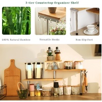 CARLA HOME 3 Tier Corner Shelf Kitchen Spice Rack Organiser with Hooks for Home Storage & Organisation thumbnail