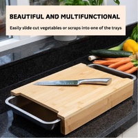 Chopping Board with with 2 Organiser Stainless Steel Trays Containers thumbnail