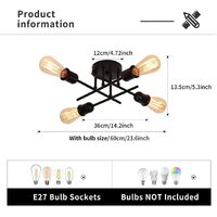 Industrial Semi Flush Mount Chandelier, Black thumbnail
