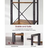 Small 6-Tier Industrial Bookshelf, Rustic Brown, Black thumbnail