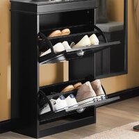 Shoe Cabinet 2 Drawers Storage Cupboard Black thumbnail