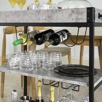 Industrial Vintage Style Wood Metal 3 Tiers Kitchen Serving Trolley with Wine Rack (Grey) thumbnail