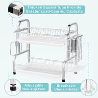 Stainless Steel 2-Tier Dish Drying Rack with Utensil Holder, Cutting Board Holder and Dish Drainer for Kitchen Counter (Silver) thumbnail