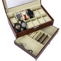 12 Slot PU Leather Lockable Watch and Jewelry Storage Boxes (Brown) thumbnail