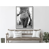 Wall Art 30cmx40cm Woman Drinking Wine , Black and White, Black Frame Canvas thumbnail