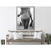 Wall Art 90cmx135cm Woman Drinking Wine , Black and White, Black Frame Canvas thumbnail