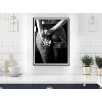 Wall Art 60cmx90cm Woman Drinking Wine In The Bar, Black Frame Canvas thumbnail