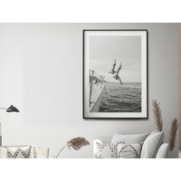 Wall Art 80cmx120cm Black and White Ocean Jump, Black Frame Canvas thumbnail