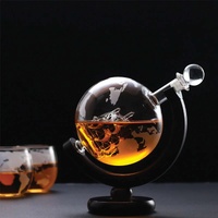 850ml Whiskey or Wine Globe Glass Decanter Set - 2x Glasses + Wooden Stand thumbnail