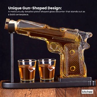 1.2L Whisky or Wine Decanter Glass Pistol Set - 2 Shot Glasses + Wooden Stand thumbnail