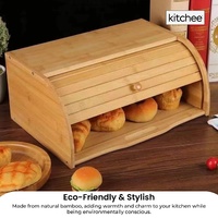 Kitchee 40cm Bamboo Bread Box - Storage Bin Keeper Kitchen Counter Container thumbnail