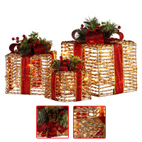 Swishmas Set Of 3 Christmas Gift Boxes With Lights - Champagne With Red Bows thumbnail
