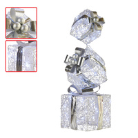 Swishmas 83cm Triple Christmas Silver Giftbox Stack Display with Lights thumbnail