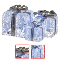Swishmas Set Of 3 Christmas Gift Boxes With Lights With Jewelled Wire And Silver Bows thumbnail