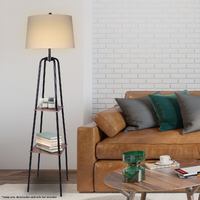 Sarantino Metal Etagere Floor Lamp Shade Metal Shelf in Wood Finish thumbnail