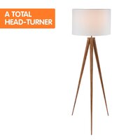 Sarantino Metal Tripod Floor Spot Lamp Shade Drum in Wooden Finish thumbnail
