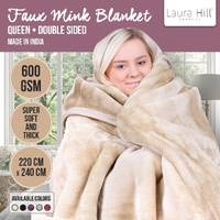 Laura Hill Mink Blanket Double Sided 600GSM Queen Size Beige thumbnail