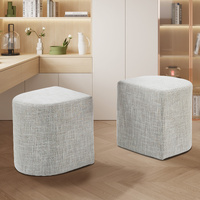 Ottoman Stool Linen Fabric Footstool Foot Rest Pouffe Pouf Seat - Cream Grey thumbnail