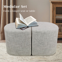 2X Ottoman Stool Linen Fabric Footstool Foot Rest Pouffe Pouf Seat - Cream Grey thumbnail