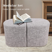 2X Ottoman Stool Linen Fabric Footstool Foot Rest Pouffe Pouf Seat - Dark Grey thumbnail
