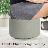2X Fabric Ottoman Round Wooden Leg Foot Stool - GREY thumbnail