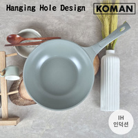 KOMAN Shinewon Vinch IH Wok Wokpan 28cm Non-stick Induction Ceramic + Glass Lid GREY thumbnail