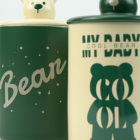 2X High-Fired Ceramic Porcelain Mug Set with Lid 400ml Bear w Tea Spoon GREEN thumbnail