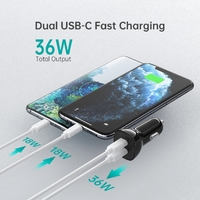CHOETECH TC0008-BK Dual USB-C 36W Car Charger Adapter Black thumbnail