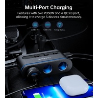 CHOETECH TC0021 3 Sockets 2C+1A Cigarette Lighter Splitter Black thumbnail