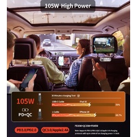 CHOETECH TC0033 105W USB-C+USB-A Fast car charger with Stretchable USB-C + Lightning cables thumbnail