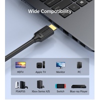 CHOETECH XHH-TP20 8K HDMI 2.1 Cable 8K@60Hz 48Gbps 2M Braided Cable - Black thumbnail