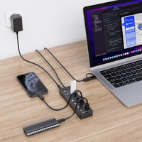 Simplecom CH375C USB-A and USB-C to 7-Port USB 3.0 Hub 5Gbps Individual Switches and Power Adapter thumbnail
