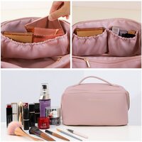 Large Travel Cosmetic Bag Portable Make up Makeup Bag Waterproof PU Leather Storage Pink thumbnail