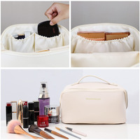 Large Travel Cosmetic Bag Portable Make up Makeup Bag Waterproof PU Leather Storage White thumbnail