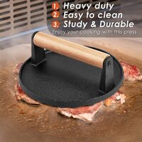 Heavy Duty Round Cast Iron Grill Burger Press Pre-Seasoned Steak Griddle BBQ Grilling thumbnail