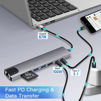 8in1 USB C Adapter 4K HDMI PD USB C Port USB 3.0 RJ45 SD/TF Card Reader Docking Station MacBook Ipad Pro Laptop thumbnail