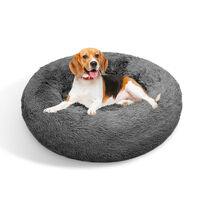 Dog Pet Cat Calming Bed Warm Plush Round Nest Comfy Sleeping Bed Dark Grey 70cm thumbnail