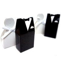 50 Pack of 25 Bride Gown and 25 Groom Tux Wedding Bridal Bomboniere Favor Candy Choc Almond Box - NW thumbnail