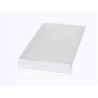50 Pack of White Card Box - Clear Slide On Lid - 17 x 25 x 5cm -  Large Beauty Product Gift Giving Hamper Tray Merch Fashion Cake Sweets Xmas thumbnail